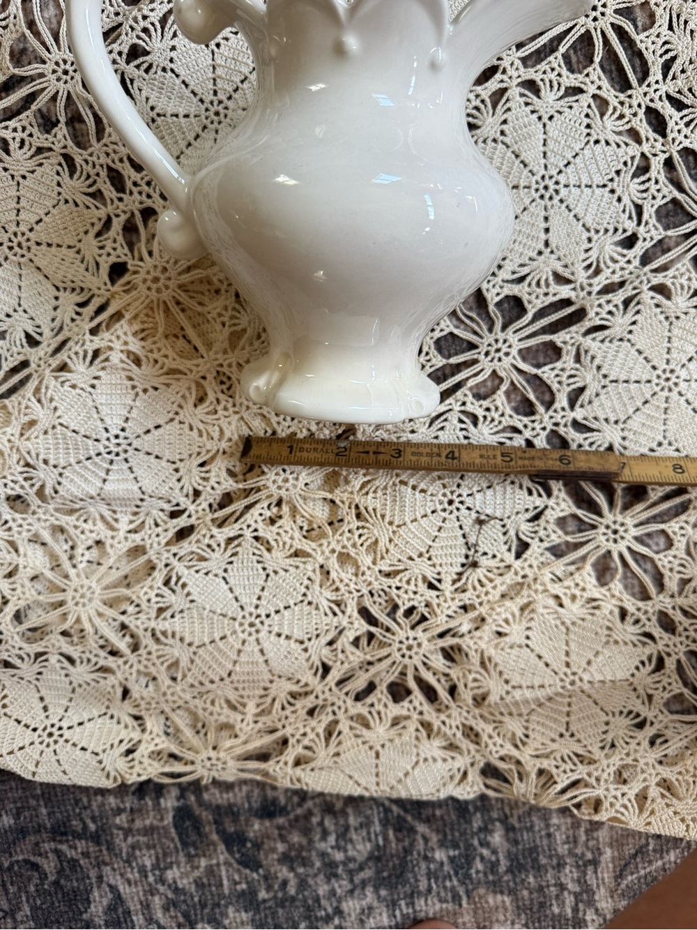Vintage Cream Ceramic Pitcher - Scalloped Rim Accent - Picture 4 of 8